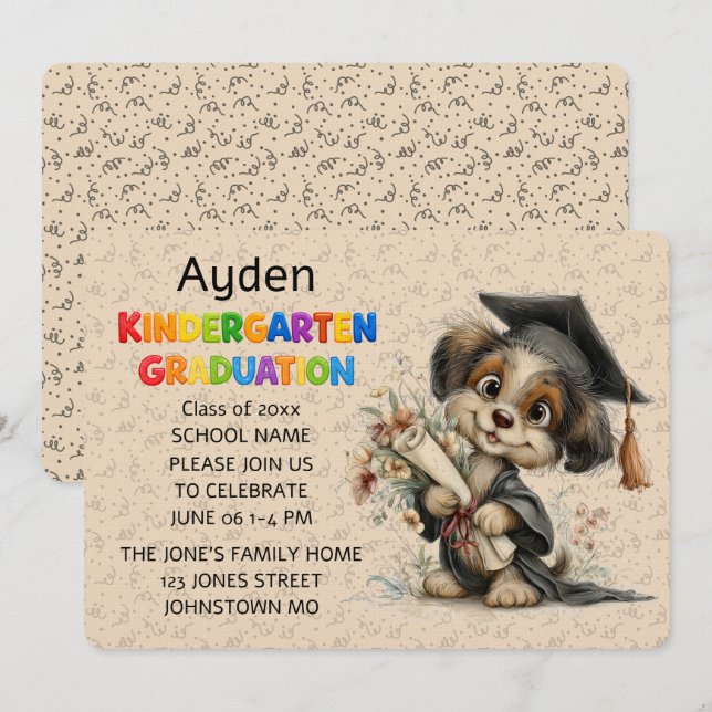 Invitación Cute Puppy Kindergarten Graduation Invitation (Anverso / Reverso)