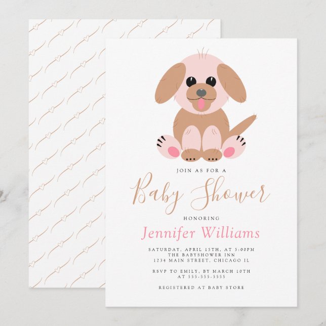 Invitación Cute Puppy Simple Baby Shower Neutral Personalizad (Anverso / Reverso)