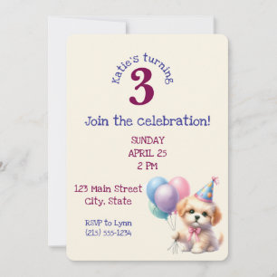 Invitación Cute Puppy sosteniendo globos Invita fiesta de cum
