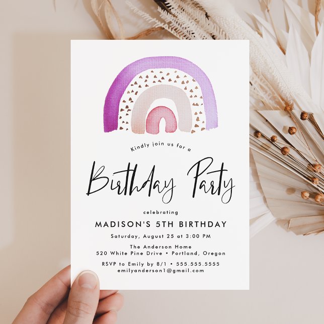 Invitación Cute Purple Watercolor Rainbow Birday Party (Subido por el creador)