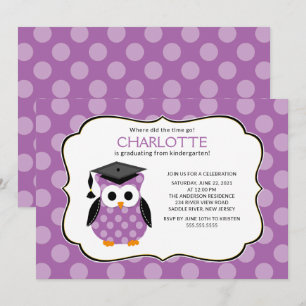 Invitación Cute púrpura de polka puntos Grad Owl Chica Gradua