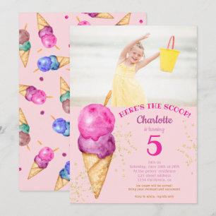 Invitación Cute quinto cumpleaños, aquí está la foto de helad
