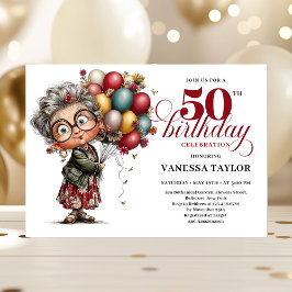 Invitación Cute quirky lady turning 50 humorous birthday card