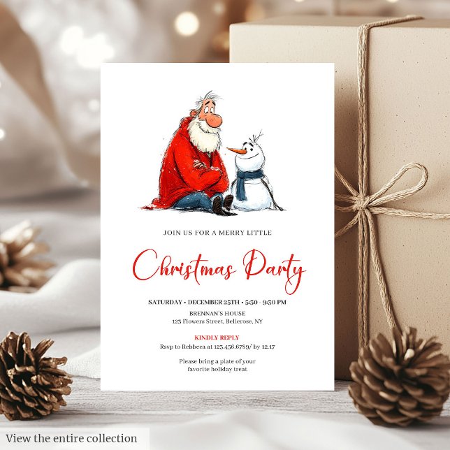 Invitación Cute Quirky Santa Claus Watercolor Christmas Party (Cute Quirky Santa Claus Watercolor Christmas Invite)