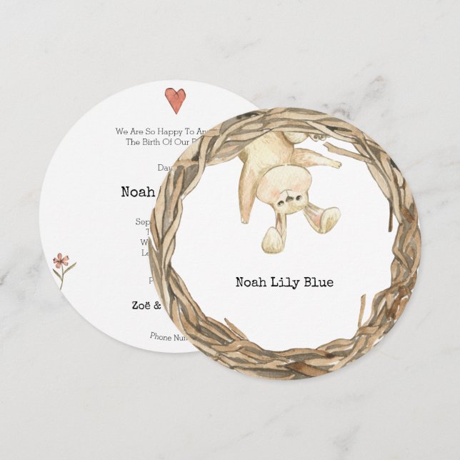 Invitación Cute Rabbit Animal Baby Girl Announcement Card (Anverso / Reverso)