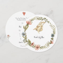 Invitación Cute Rabbit Animal Baby Girl Announcement Card
