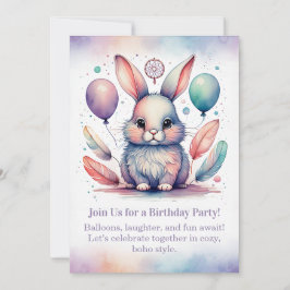 Invitación Cute Rabbit Birthday Invitation Woodland Boho 