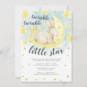 Invitación Cute Rabbit Gold Twinkle Little Star Baby Shower
