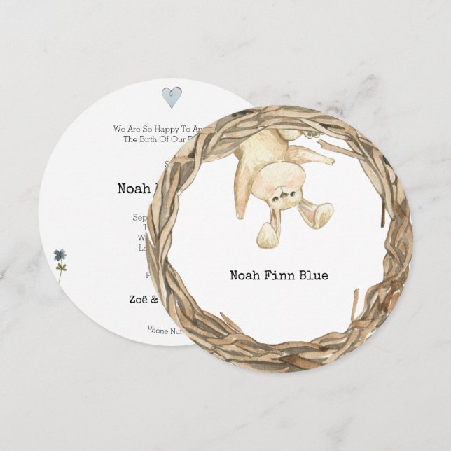 Invitación Cute Rabbit Sweet Animal Baby Announcement Card (Anverso / Reverso)