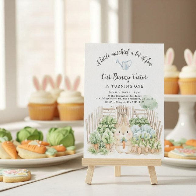 Invitación Cute Rabbit Veggie Garden Party First Birthday  (Subido por el creador)