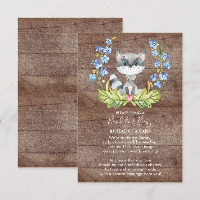 Invitación Cute Raccoon Baby Shower Book for Baby Card (Anverso / Reverso)