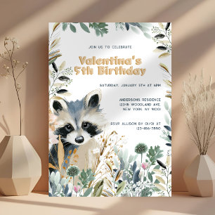 Invitación Cute Raccoon Cumpleaños Woodland Watercolor Natura