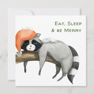 Invitación Cute Raccoons Merry Christmas Greet Card