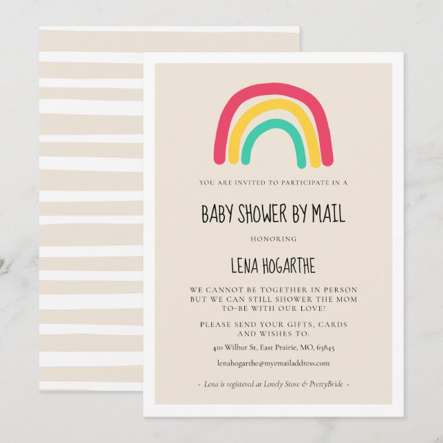 Invitación Cute rainbow Baby Shower por correo (Anverso / Reverso)