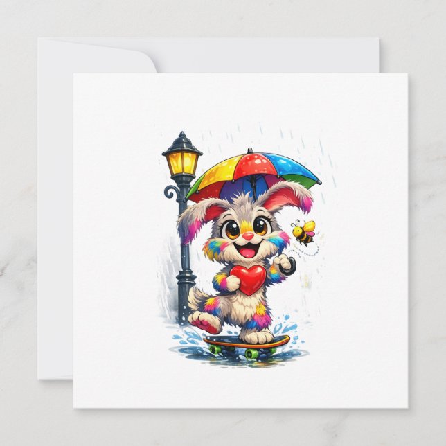 Invitación Cute Rainbow Bunny with Umbrella Design (Anverso)