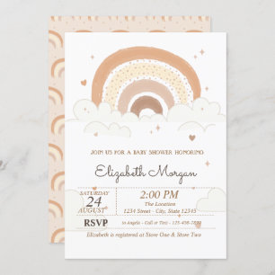 Invitación Cute Rainbow Clouds Hearts Baby Shower