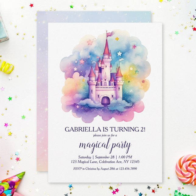 Invitación Cute Rainbow Fairytale Castle Girls Birday Party (Subido por el creador)