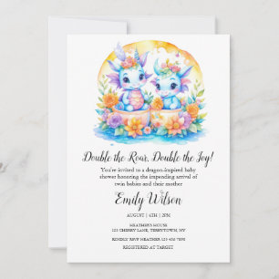INVITACIÓN CUTE RAINBOW FLORAL BEBÉ DRAGONS TWINS BABY SHOWER