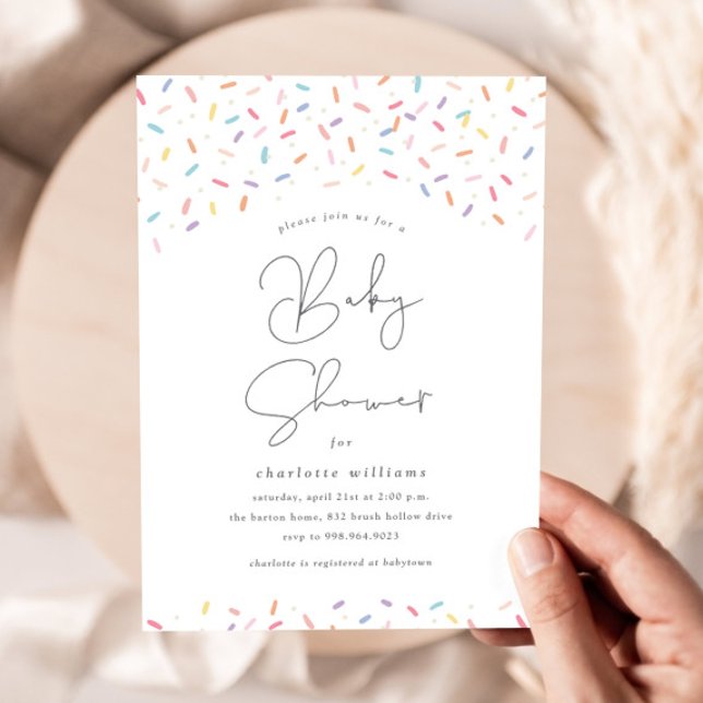 Invitación Cute Rainbow Sprinkles Baby Shower (Cute rainbow sprinkles baby shower invitations.)