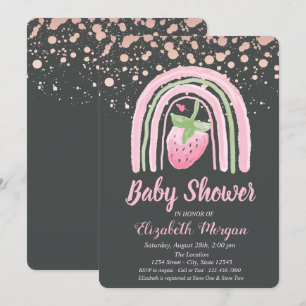 Invitación Cute Rainbow Strawberry, Puntos de Rosa Dorada Bab