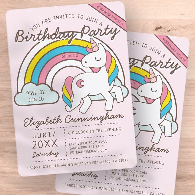 Invitación Cute Rainbow Unicorn fiesta de cumpleaños virtual (Subido por el creador)