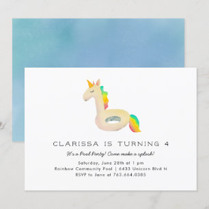 Invitación Cute Rainbow Unicornio fiesta de cumpleaños de pis