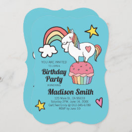 Invitación Cute Rainbow Unicornio Stars Heart Party