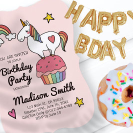 Invitación Cute Rainbow Unicornio Stars Heart Party