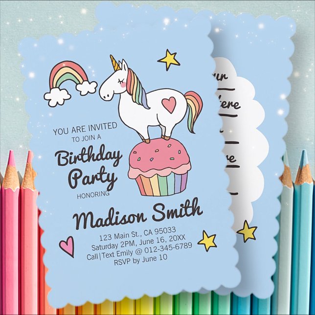 Invitación Cute Rainbow Unicornio Stars Heart Party (Subido por el creador)