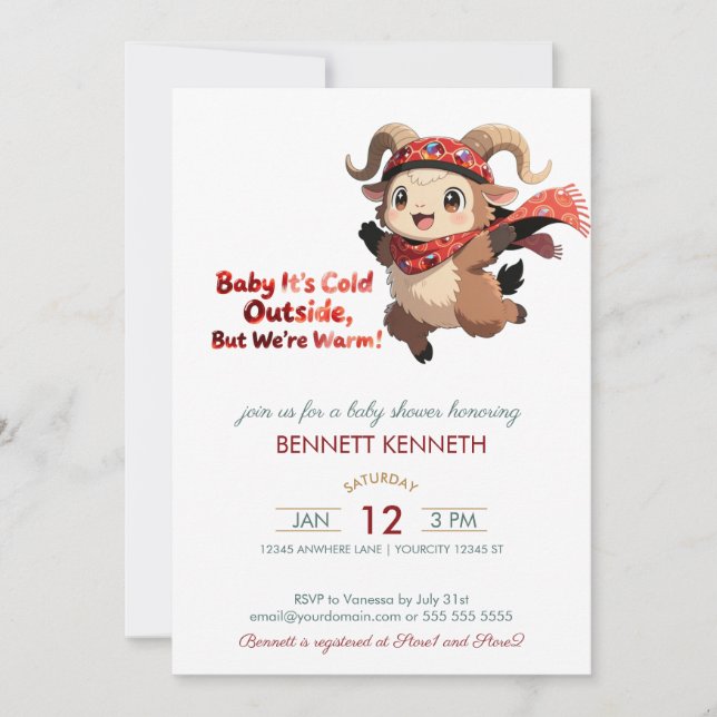Invitación Cute Ram Winter Baby Shower Invitation (Anverso)