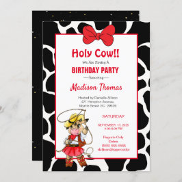 Invitación Cute Red Black Cowgirl Birday Party