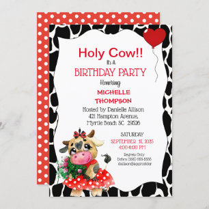 Invitación Cute Red Black Holy Cow Imprimir fiesta de cumplea