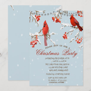 Invitación Cute Red Cardinals Árbol Nieve Navidad 