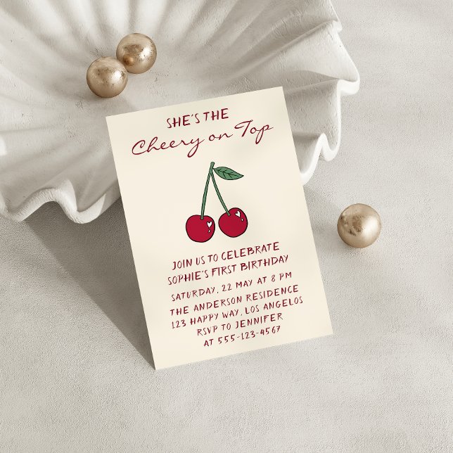 Invitación Cute Red Cherry | Cherry on Top First Birthday (Subido por el creador)