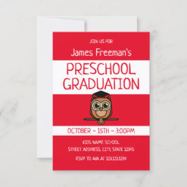 Invitación Cute Red Children Book Style Graduación preescolar