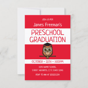 Invitación Cute Red Children Book Style Graduación preescolar
