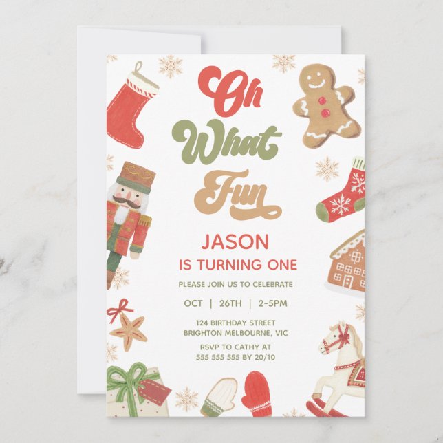 Invitación Cute Red Green Boys Oh Qué Divertido Cumpleaños (Anverso)