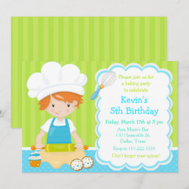 Invitación Cute Red Hair Boy Baking Birday Party