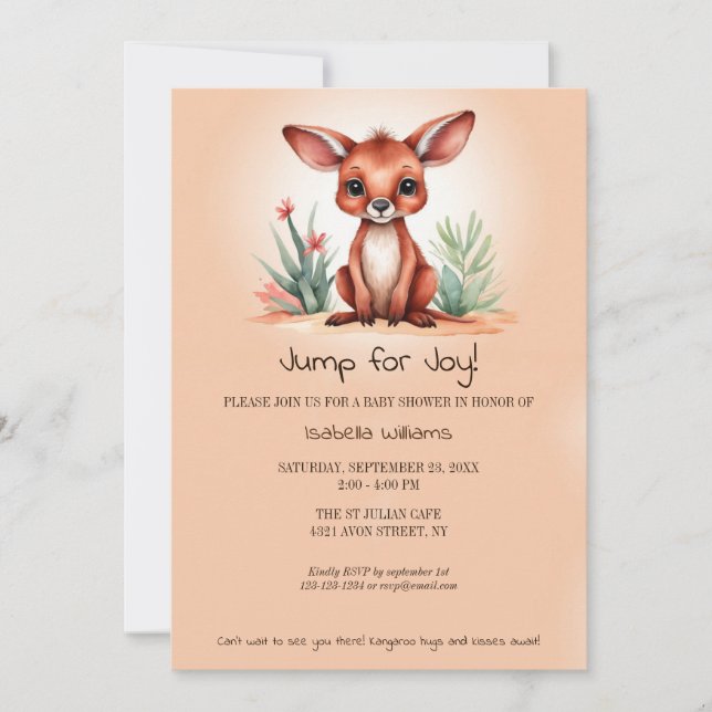Invitación Cute Red Kangaroo Baby Shower Jump To Joy (Anverso)