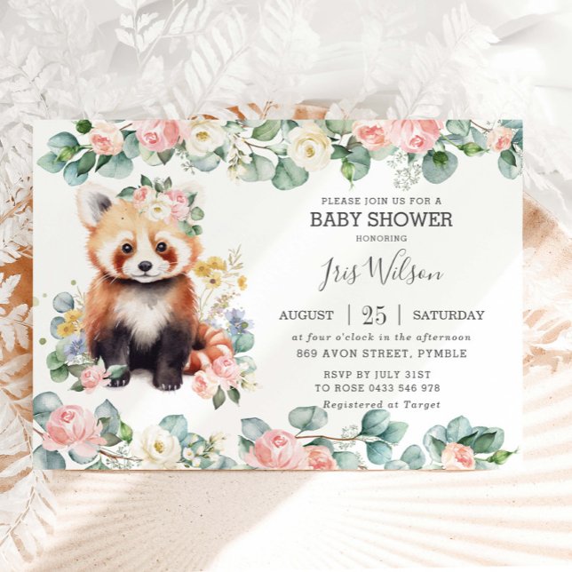 Invitación Cute Red Panda Pink Floral Greeneration Baby Showe (Subido por el creador)