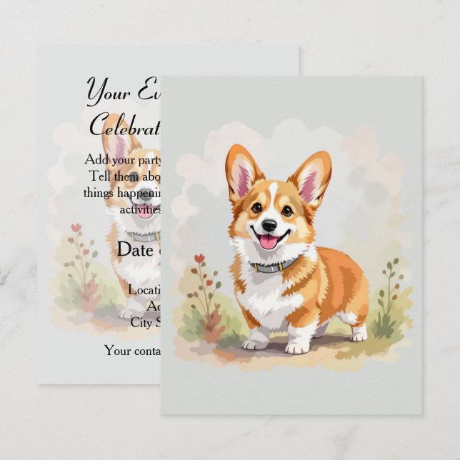 Invitación Cute Red Pembroke Welsh Corgi Dog (Anverso / Reverso)