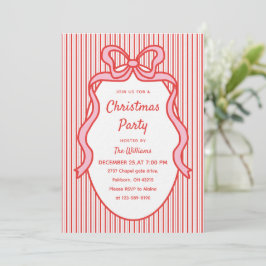 Invitación Cute Red Pink Stripes & Bow Frame Christmas