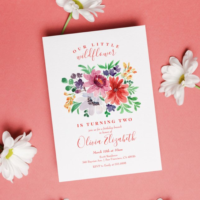 Invitación Cute Red Purple Little Wildflower Cumpleaños (Subido por el creador)
