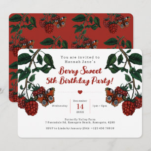 Invitación Cute Red Raspberry Berry Fruit 5ª fiesta de cumple