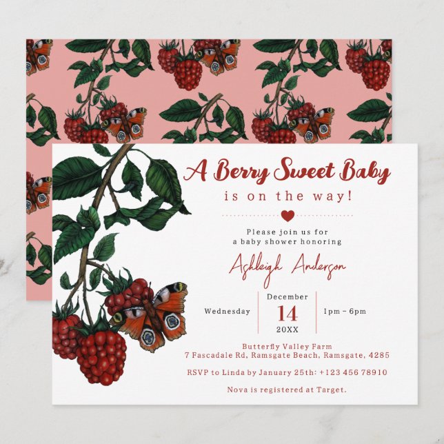 Invitación Cute Red Raspberry Berry Sweet Baby Shower (Anverso / Reverso)