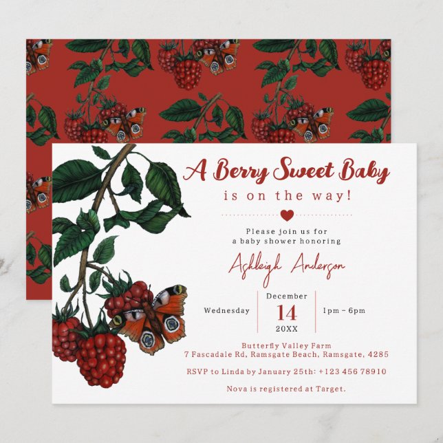 Invitación Cute Red Raspberry Berry Sweet Baby Shower (Anverso / Reverso)