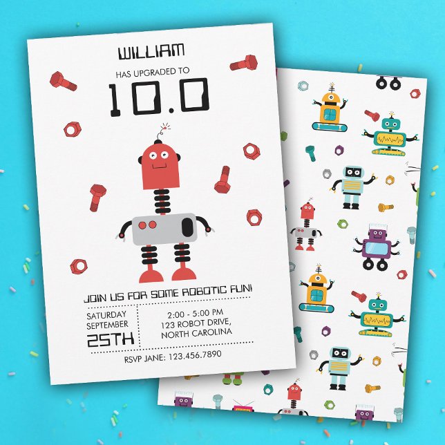 Invitación Cute Red Robot Tema Niños Robots Fiesta de Cumplea (Cute Red Robot Theme Kids Robots Birthday Party Invitation)