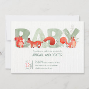 Invitación Cute Red Squirrel Wildflower Gender Baby Shower