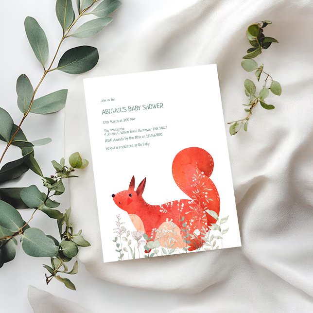 Invitación Cute Red Squirrel Wildflower Gender Baby Shower (Subido por el creador)