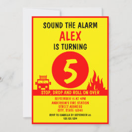 Invitación Cute Red & Yellow Vector Kids Firetruck Cumpleaños